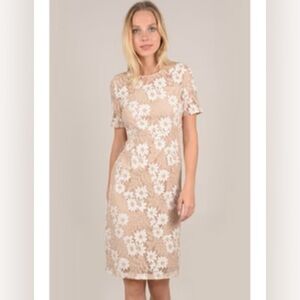 Molly Bracken Cream and Tan Floral Midi Dress Size Large